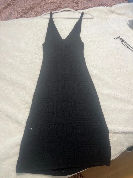 Anthropologie Black Crochet Midi Dress/ Cover Up - Picture 2 of 3